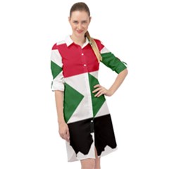Sudan Flag Map Geography Outline Long Sleeve Mini Shirt Dress by Sapixe