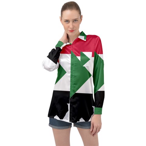 Sudan Flag Map Geography Outline Long Sleeve Satin Shirt by Sapixe