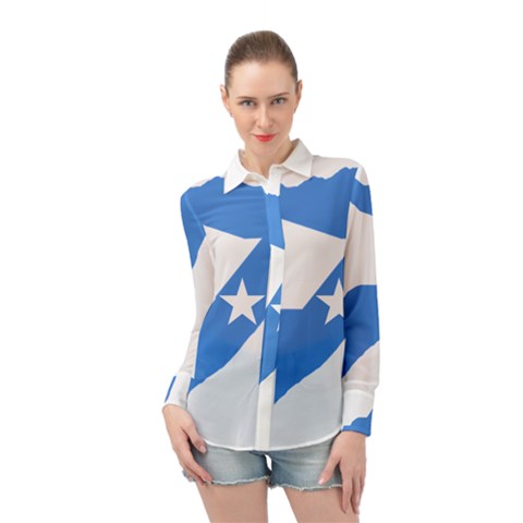 Somalia Flag Map Geography Outline Long Sleeve Chiffon Shirt by Sapixe