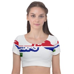 Gambia Flag Map Geography Outline Velvet Short Sleeve Crop Top  by Sapixe