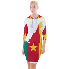 Cameroon Flag Map Geography Quarter Sleeve Hood Bodycon Dress