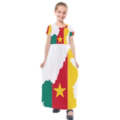 Cameroon Flag Map Geography Kids  Short Sleeve Maxi Dress