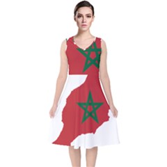 Morocco Flag Map Geography Outline V-neck Midi Sleeveless Dress 
