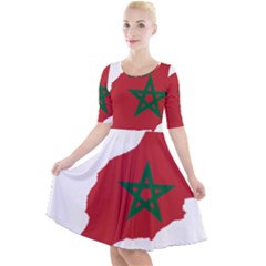 Morocco Flag Map Geography Outline Quarter Sleeve A-line Dress by Sapixe