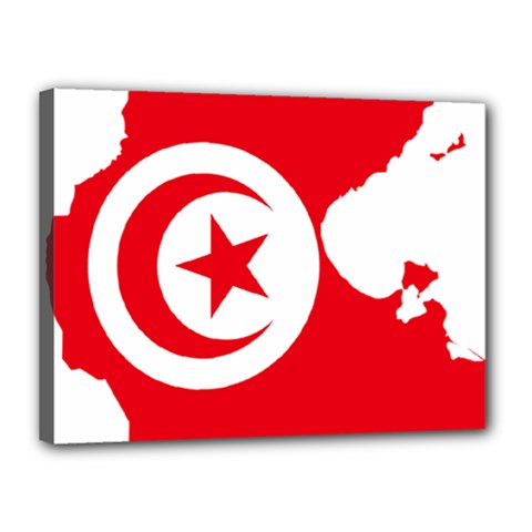 Tunisia Flag Map Geography Outline Canvas 16  x 12  (Stretched)