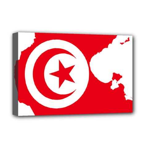 Tunisia Flag Map Geography Outline Deluxe Canvas 18  x 12  (Stretched)