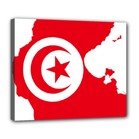 Tunisia Flag Map Geography Outline Deluxe Canvas 24  x 20  (Stretched)
