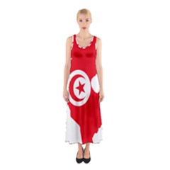 Tunisia Flag Map Geography Outline Sleeveless Maxi Dress