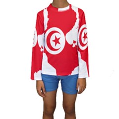 Tunisia Flag Map Geography Outline Kids  Long Sleeve Swimwear