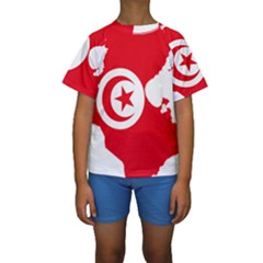 Tunisia Flag Map Geography Outline Kids  Short Sleeve Swimwear by Sapixe