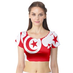 Tunisia Flag Map Geography Outline Short Sleeve Crop Top by Sapixe