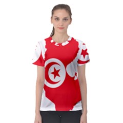 Tunisia Flag Map Geography Outline Women s Sport Mesh Tee