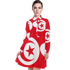 Tunisia Flag Map Geography Outline Long Sleeve Chiffon Shirt Dress