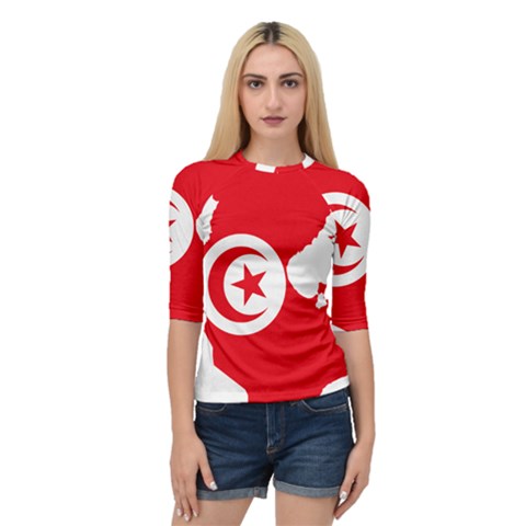 Tunisia Flag Map Geography Outline Quarter Sleeve Raglan Tee by Sapixe