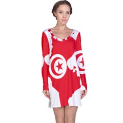 Tunisia Flag Map Geography Outline Long Sleeve Nightdress