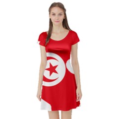 Tunisia Flag Map Geography Outline Short Sleeve Skater Dress by Sapixe