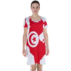 Tunisia Flag Map Geography Outline Short Sleeve Nightdress