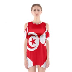 Tunisia Flag Map Geography Outline Shoulder Cutout One Piece Dress