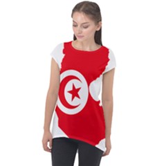 Tunisia Flag Map Geography Outline Cap Sleeve High Low Top