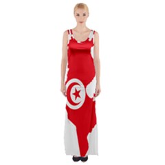 Tunisia Flag Map Geography Outline Thigh Split Maxi Dress