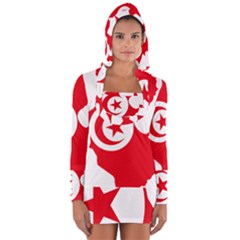 Tunisia Flag Map Geography Outline Long Sleeve Hooded T-shirt