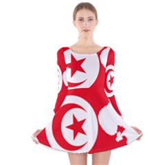 Tunisia Flag Map Geography Outline Long Sleeve Velvet Skater Dress