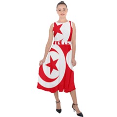 Tunisia Flag Map Geography Outline Midi Tie-Back Chiffon Dress
