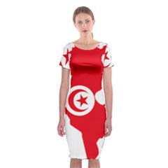 Tunisia Flag Map Geography Outline Classic Short Sleeve Midi Dress