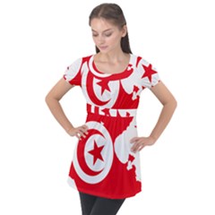 Tunisia Flag Map Geography Outline Puff Sleeve Tunic Top