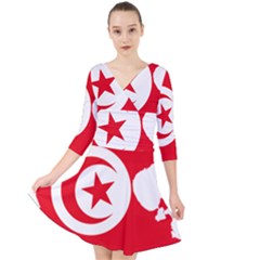 Tunisia Flag Map Geography Outline Quarter Sleeve Front Wrap Dress