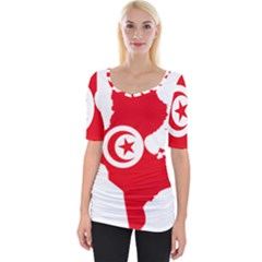 Tunisia Flag Map Geography Outline Wide Neckline Tee
