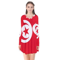 Tunisia Flag Map Geography Outline Long Sleeve V-neck Flare Dress by Sapixe