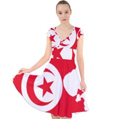 Tunisia Flag Map Geography Outline Cap Sleeve Front Wrap Midi Dress