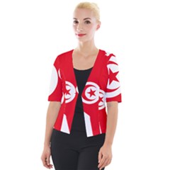 Tunisia Flag Map Geography Outline Cropped Button Cardigan