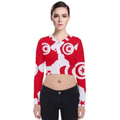 Tunisia Flag Map Geography Outline Long Sleeve Zip Up Bomber Jacket