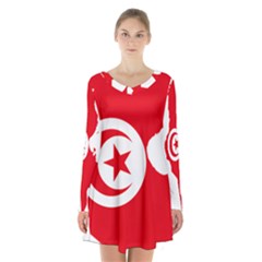 Tunisia Flag Map Geography Outline Long Sleeve Velvet V-neck Dress