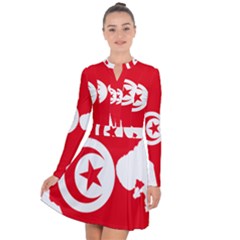 Tunisia Flag Map Geography Outline Long Sleeve Panel Dress by Sapixe