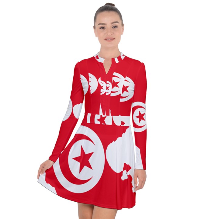 Tunisia Flag Map Geography Outline Long Sleeve Panel Dress