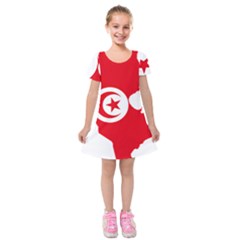 Tunisia Flag Map Geography Outline Kids  Short Sleeve Velvet Dress
