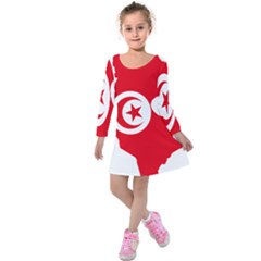Tunisia Flag Map Geography Outline Kids  Long Sleeve Velvet Dress
