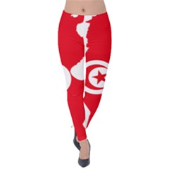 Tunisia Flag Map Geography Outline Velvet Leggings by Sapixe