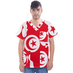 Tunisia Flag Map Geography Outline Men s V-Neck Scrub Top