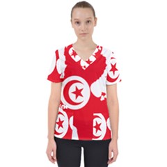 Tunisia Flag Map Geography Outline Women s V-Neck Scrub Top