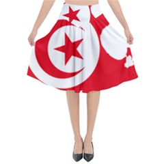 Tunisia Flag Map Geography Outline Flared Midi Skirt