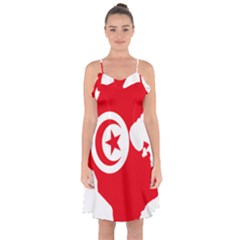 Tunisia Flag Map Geography Outline Ruffle Detail Chiffon Dress