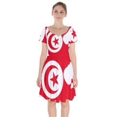 Tunisia Flag Map Geography Outline Short Sleeve Bardot Dress by Sapixe