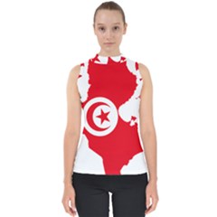 Tunisia Flag Map Geography Outline Mock Neck Shell Top by Sapixe