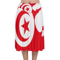 Tunisia Flag Map Geography Outline Velvet Flared Midi Skirt by Sapixe
