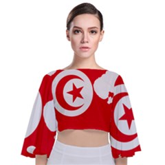 Tunisia Flag Map Geography Outline Tie Back Butterfly Sleeve Chiffon Top by Sapixe
