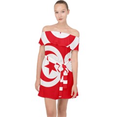 Tunisia Flag Map Geography Outline Off Shoulder Chiffon Dress